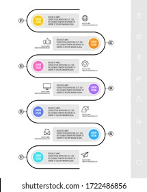 Vector template circle infographics. Business concept with 7 options and labels. Seven steps for content, flowchart, timeline, levels. Path step by step