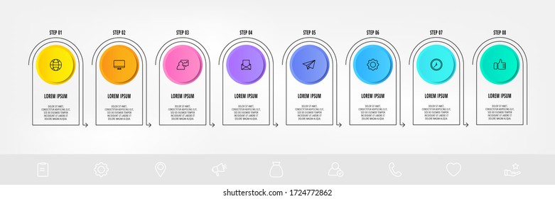 infografía de círculo de plantillas de vectores. Concepto de negocio con 8 opciones y etiquetas. Ocho pasos para gráficos, diagramas, presentación de diapositivas