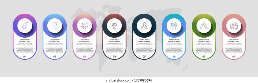 infografía de círculo de plantillas de vectores. Concepto de negocio con 8 opciones y partes. Ocho pasos para diagramas, diagrama de flujo, escala de tiempo