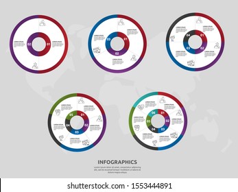 Vector template circle and sector infographics. Set business concept with 2, 3, 4, 5, 6. Used for content, flowchart, timeline, levels, marketing, presentation, graph, diagrams, slideshow, chart