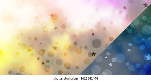 Vector template with circles, stars. Abstract illustration with colorful spots, stars. Template for business cards, websites.
