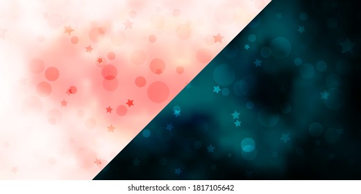 Plantilla vectorial con círculos, estrellas. Ilustración abstracta con puntos coloridos, estrellas. Patrón de tela de moda, papel pintado.