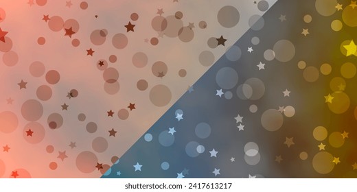 Plantilla vectorial con círculos, estrellas. Ilustración abstracta con formas coloridas de círculos, estrellas. Patrón de tela de moda, papel pintado.