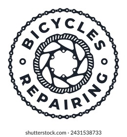 Vector template circular logo emblem bicycle repair. Symbol of cranks with a chain. Isolated on white background.