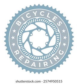 Vector template circular logo emblem bicycle repair. Symbol of cranks with a disc brake. Isolated on white background.