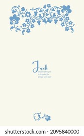 Vector template with classic blue floral ornaments or calligraphic vignette