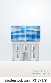 vector template with classic house and solar panels