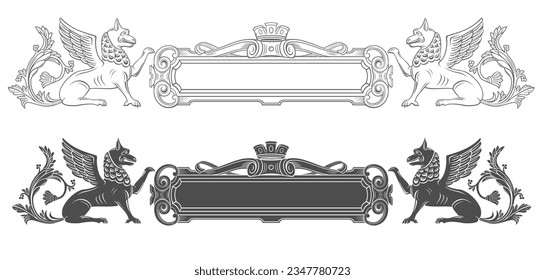 Vector template. Classic plate for the inscription bas-relief in engraving technique. Facade pediment