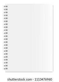 Vector template of closed spiral notepad, organizer, Calendar, magazine size a5. Realistic metal spiral and light shadows. Suitable for your design.