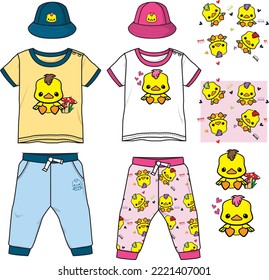 vector template Clothing for girls and boys as a set with cute cartoon pattern