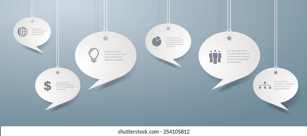 Vector template with clouds and business icons.