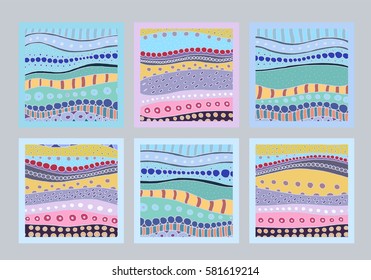 Vector template collection. Set of creative Trendy design cards.  Brochure layout, banner,  invitation, placard, magazine, flyer in A4. Hand drawn vector textures.