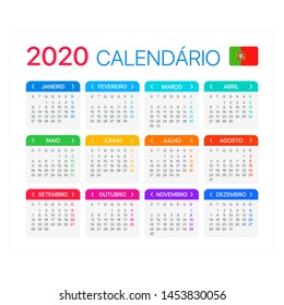 Vector Template Color 2020 Calendar Portugal Stock Vector (Royalty Free ...