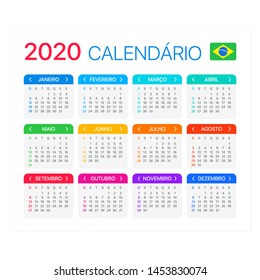 Vector template of color 2020 calendar - Brazilianversion