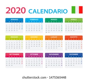 Plantilla vectorial del calendario 2020 - versión italiana