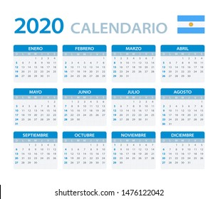 Vector template of color 2020 calendar - Argentinian version