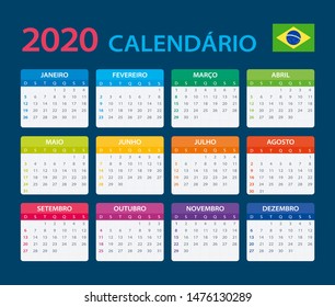 Vector template of color 2020 calendar - Brazilian version