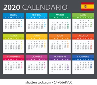 Vector template of color 2020 calendar - Spanish version