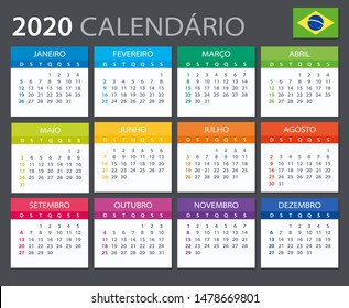 Vector template of color 2020 calendar - Brazilian version