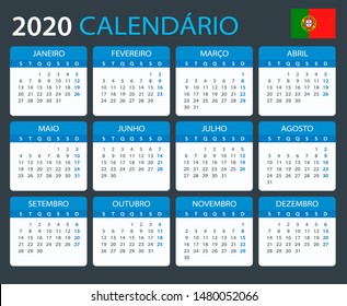 Vector template of color 2020 calendar - Portuguese version