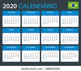 Vector template of color 2020 calendar - Brazilian version