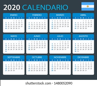 Vector template of color 2020 calendar - Argentinian version