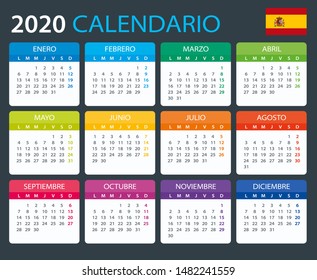 Vector template of color 2020 calendar - Spanish version