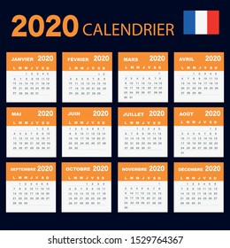 Vector template of color 2020 calendar - French version