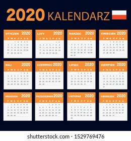 Vector template of color 2020 calendar - Polish version