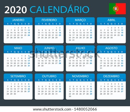 Vector template of color 2020 calendar - Portuguese version