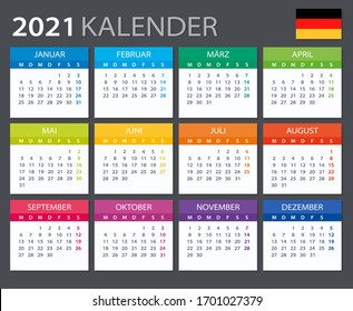 Vektorillustration-Vorlage für den Farbkalender 2021 - Deutsche Fassung