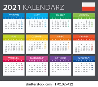 Plantilla vectorial del calendario 2021 - Versión polaca