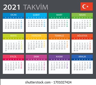Vector template of color 2021 calendar - Turkish version