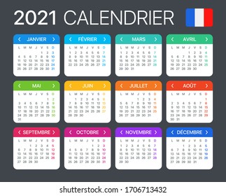 Vector template of color 2021 calendar - French version