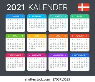Plantilla vectorial del calendario 2021 - Versión danesa