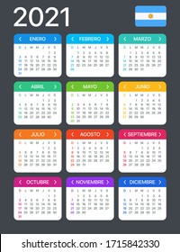 Vector template of color 2021 calendar - Argentinian version