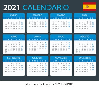 Vector template of color 2021 calendar - Spanish version