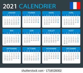 Vector template of color 2021 calendar - French version