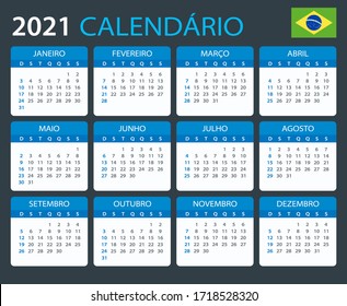 Vector template of color 2021 calendar - Brazilian version