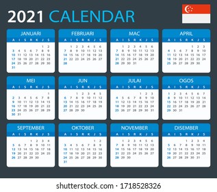Vector template of color 2021 calendar - Singaporean version