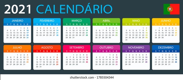 Vector template of color 2021 calendar - Portuguese version