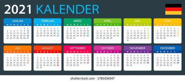 Vector template of color 2021 calendar - German version