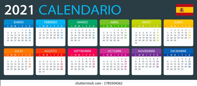 Plantilla vectorial del calendario color 2021 - Versión española