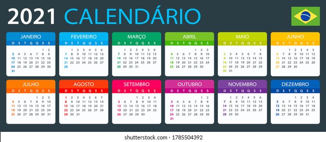 Vector template of color 2021 calendar - Brazilian version