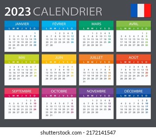 Vector template of color 2023 calendar - French version