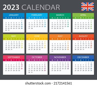 Plantilla vectorial del calendario color 2023 - versión en inglés