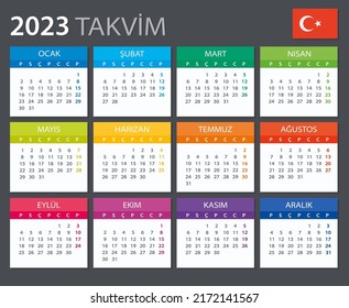 Vector template of color 2023 calendar - Turkish version