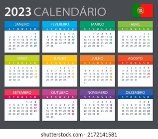 Plantilla vectorial del calendario color 2023 - Versión portuguesa