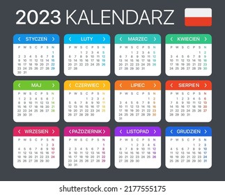 Vector template of color 2023 calendar - Polish version