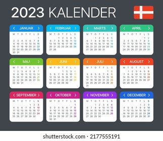 Vector template of color 2023 calendar - Danish version